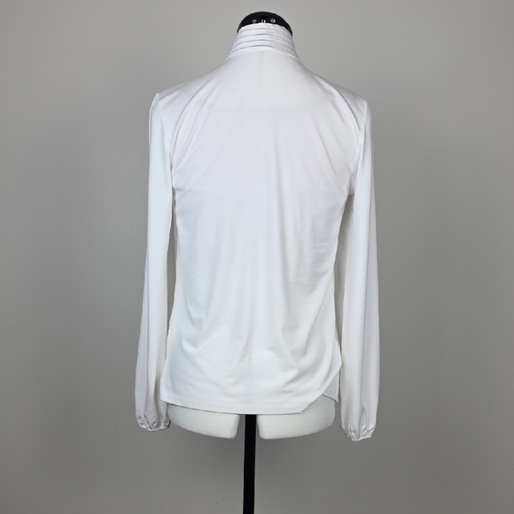 Tristan White Satin Trim Blouse – Minimalist Chic Long Sleeve Top – Size XS - Picture 5 of 9